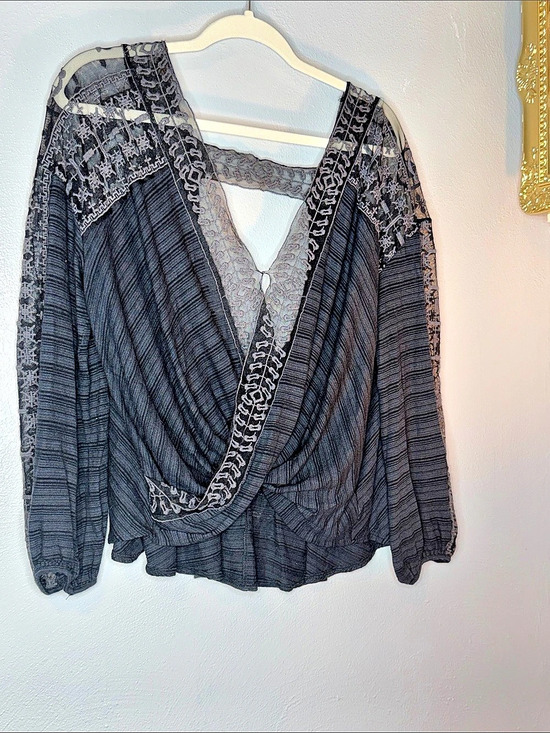 Free People Tops - Free People Looking Back Top Black Geometric Blouse Size Medium
